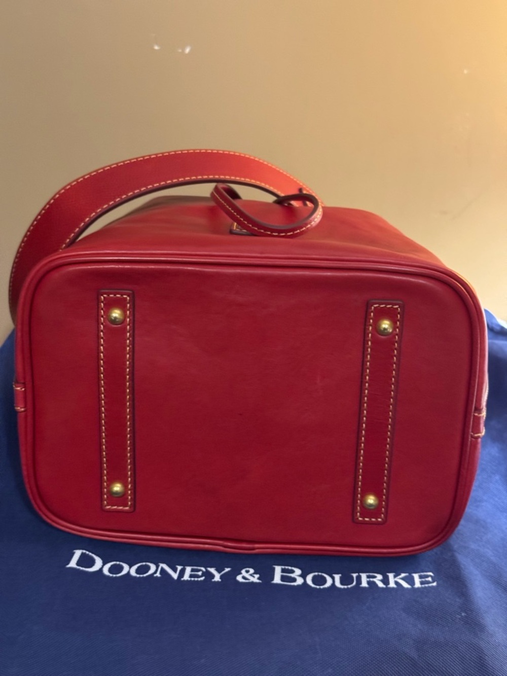 Dooney & Bourke Red Florentine Leather Drawstring Bucket Shoulder Bag NWT - Picture 4 of 14
